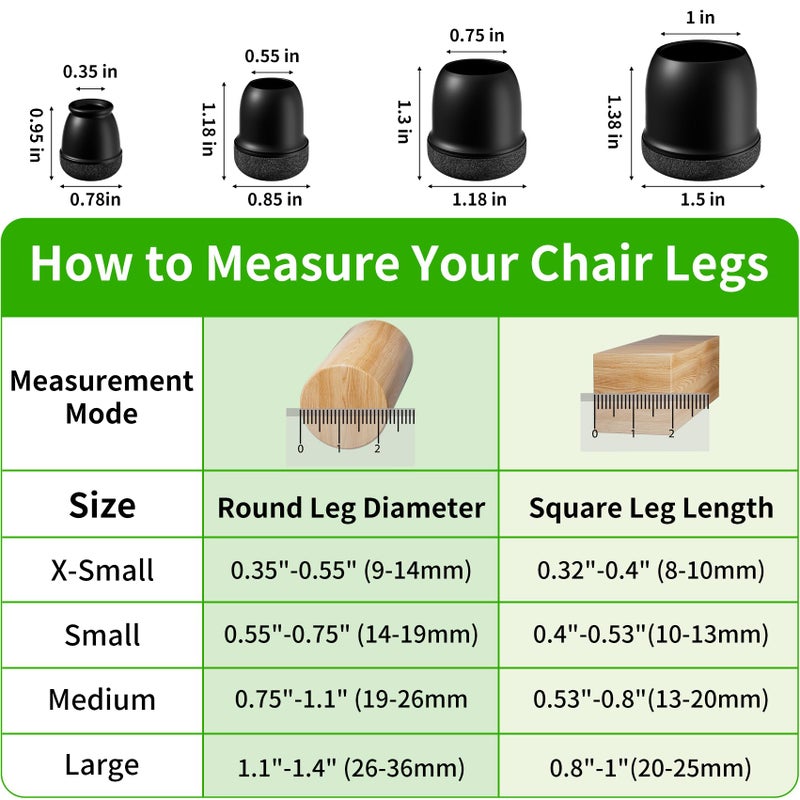 GAGUIUP 24 Pcs Extra Small Chair Leg Floor Protectors, Silicone Chair Leg Protectors for Hardwood Floors, Round Felt Pads Caps Chair Leg Covers to Protect Floors from Scratches & Noise(Black, Fit 0.35"-0.55") - Image 3