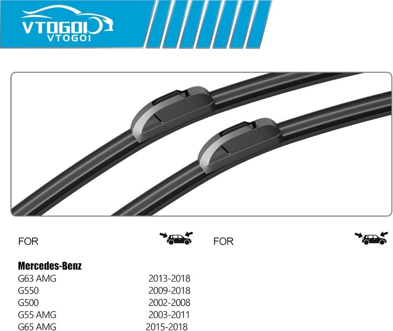 VTOGOI OEM Windshield Wiper Blades Replacement for Mercedes-Benz G63 AMG 2013-2018 G55 2003-2011 G550 2009-2018, All Weather Original Factory Quality Front & Rear Wipers Set 16"+16"+15" (Pack of 3) - Image 3