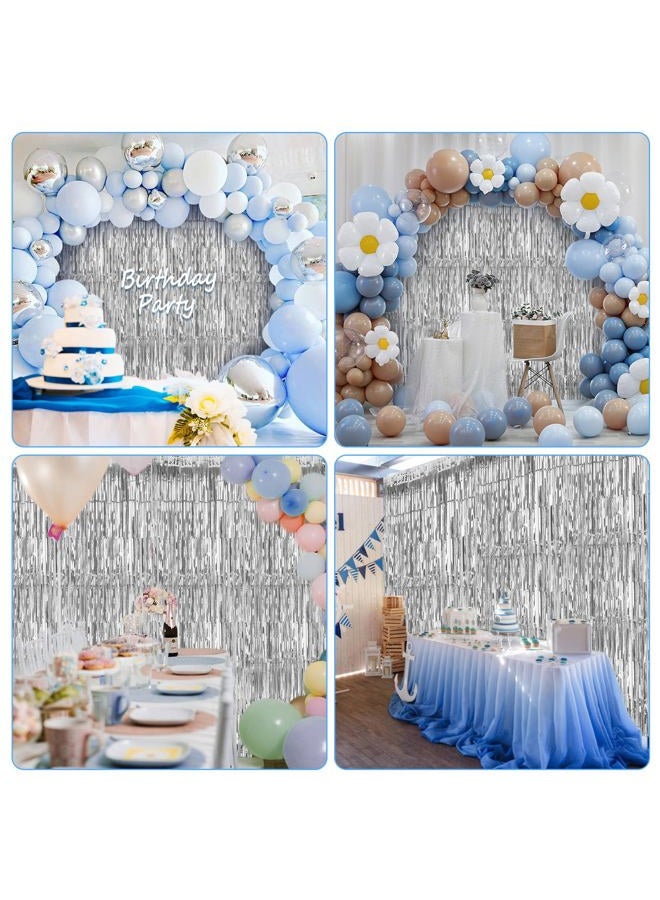 Accevo Silver Party Streamers 3Pack Metallic Tinsel Foil Fringe Curtains 3.2ft x 8.2ft Party Decorations for Photo Booth Photoshoot Birthday Bridal Shower Engagement Bachelorette Disco Party Decor - Image 5