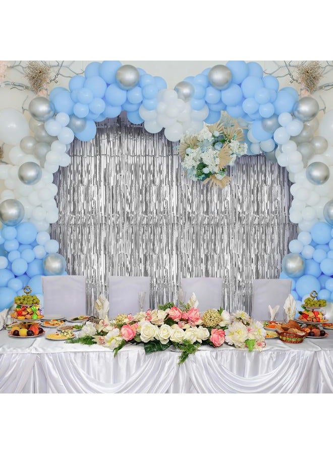 Accevo Silver Party Streamers 3Pack Metallic Tinsel Foil Fringe Curtains 3.2ft x 8.2ft Party Decorations for Photo Booth Photoshoot Birthday Bridal Shower Engagement Bachelorette Disco Party Decor - Image 4