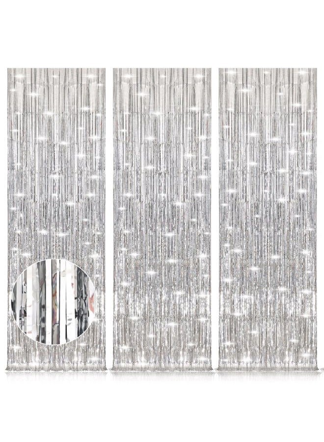 Accevo Silver Party Streamers 3Pack Metallic Tinsel Foil Fringe Curtains 3.2ft x 8.2ft Party Decorations for Photo Booth Photoshoot Birthday Bridal Shower Engagement Bachelorette Disco Party Decor - Image 1