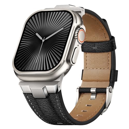 Suitisbest Leather Bands Compatible for Apple Watch Ultra Band 49mm 46mm 45mm 44mm 42mm Genuine Leather Replacement Strap for iWatch Series 11 10 9 8 7 6 5 4 3 2 1 SE 3 2 1 Ultra 3 2 1 - Image 1