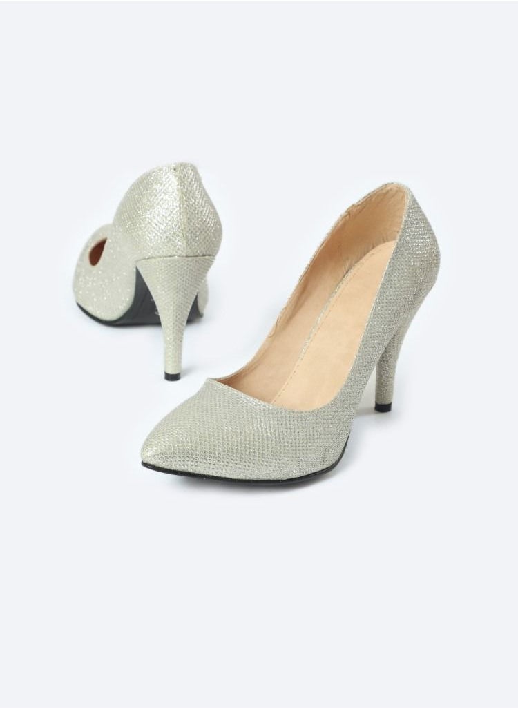 Zahwa - Soiree Shimmer Leather Textured Heeled Shoes With 9cm Thin Heels - Image 1