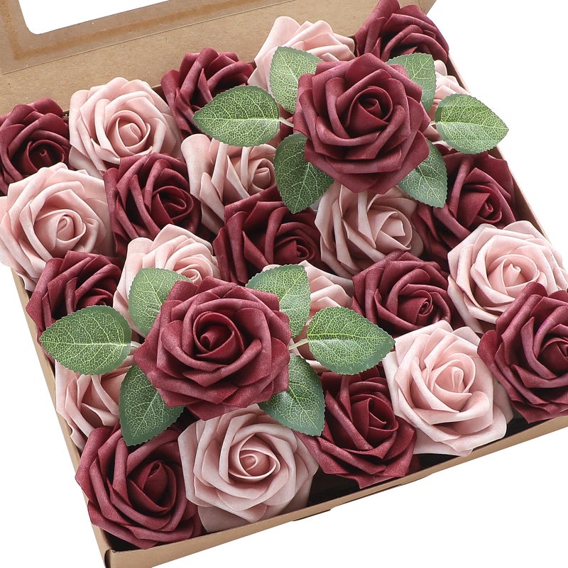 Floroom Artificial Flowers 25pcs Real Looking Cinnamon Rose Shabby Pink Foam Fake Roses with Stems for DIY Wedding Bouquets Bridal Shower Centerpieces Floral Arrangements Party Tables Decorations - Image 2