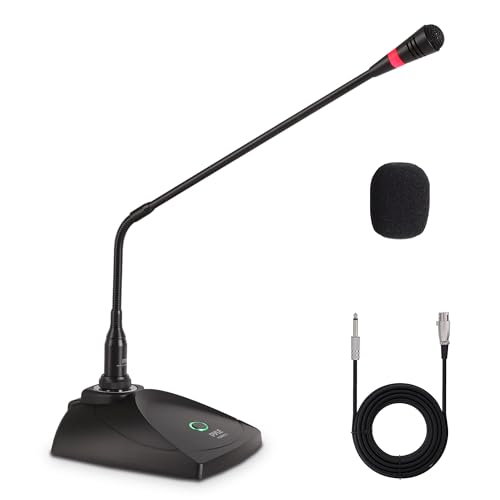 Pyle Desktop Gooseneck Wired Microphone System Table Mounted Corded Voice Condenser Mic with Pop Filter XLR to 14 Sound Cord for Karaoke Conference Studio Audio Recording Pyle PDMIKC5 Black - Image 1