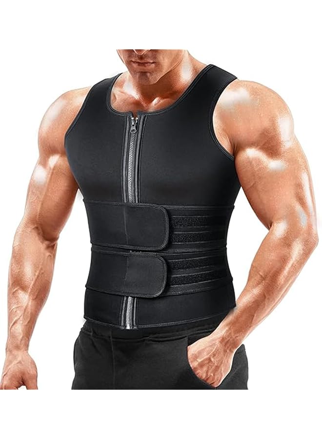 PROMASS Sauna Vest Waist Trainer For Men Mens Sweat Sauna Vest Waist Trainer Zipper Neoprene Tank Top Double Sweat Belt Body Shaper For Belly Fat Slimming Gym Workout, One Size - Image 1