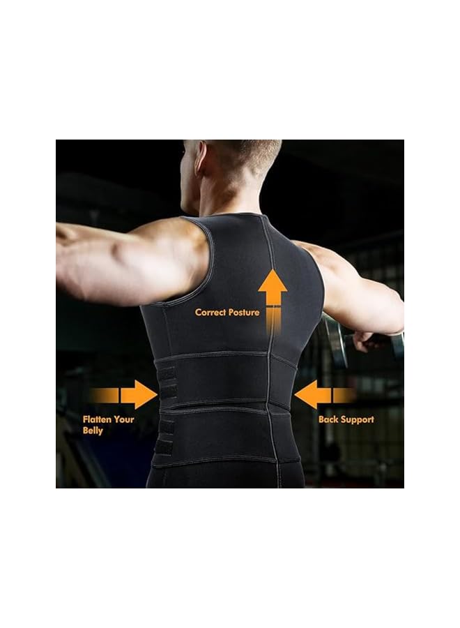PROMASS Sauna Vest Waist Trainer For Men Mens Sweat Sauna Vest Waist Trainer Zipper Neoprene Tank Top Double Sweat Belt Body Shaper For Belly Fat Slimming Gym Workout, One Size - Image 5