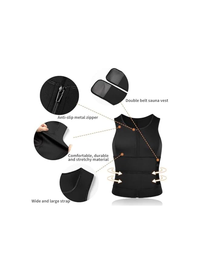 PROMASS Sauna Vest Waist Trainer For Men Mens Sweat Sauna Vest Waist Trainer Zipper Neoprene Tank Top Double Sweat Belt Body Shaper For Belly Fat Slimming Gym Workout, One Size - Image 4