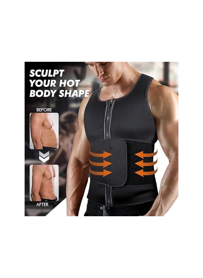 PROMASS Sauna Vest Waist Trainer For Men Mens Sweat Sauna Vest Waist Trainer Zipper Neoprene Tank Top Double Sweat Belt Body Shaper For Belly Fat Slimming Gym Workout, One Size - Image 2
