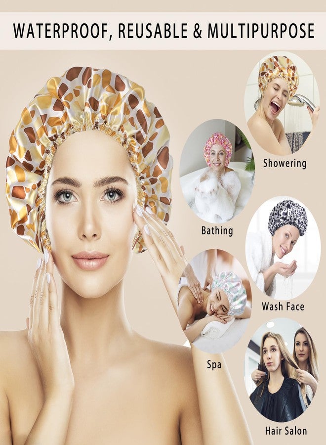 CHFONG Shower Caps for Women, 4 PCS Elastic and Reusable Bath Caps, Double Layers Shower Cap Reusable Waterproof, Bathing Shower Caps, Environmental Bath Hair Protection Cap - Stone - Image 5