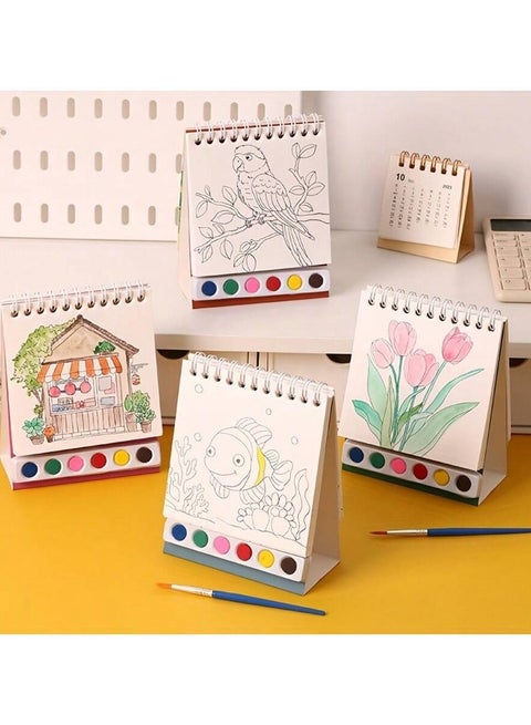 Creative Spiral Stand-Up Watercolor Painting Set – DIY Graffiti Coloring Book with 20 Sheets, Non-Toxic Paints & Brush, Professional Watercolor Art Kit for Sketching, Drawing & Crafts, Perfect for Travel, Holiday Gifts & Art Enthusiasts