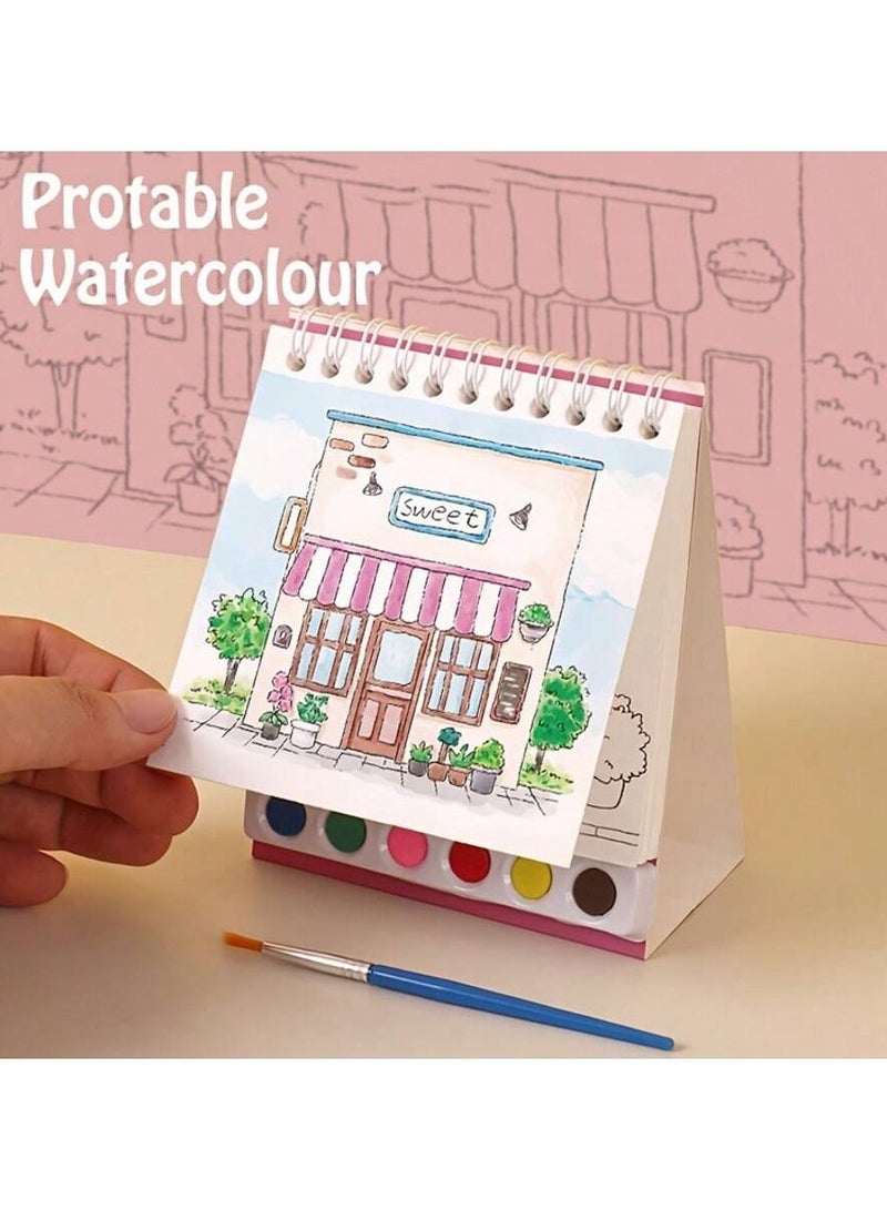 Creative Spiral Stand-Up Watercolor Painting Set – DIY Graffiti Coloring Book with 20 Sheets, Non-Toxic Paints & Brush, Professional Watercolor Art Kit for Sketching, Drawing & Crafts, Perfect for Travel, Holiday Gifts & Art Enthusiasts  - Image 2