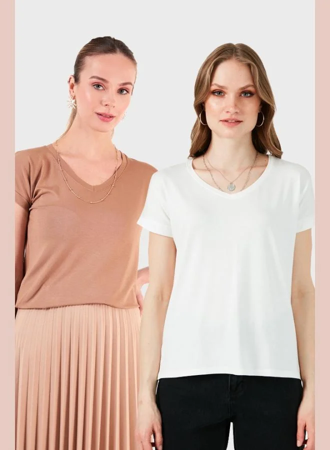 ليلا بلوزة نسائية بياقة على شكل حرف ، قصة مريحة، تفاصيل فتحة جانبية، عبوة من قطعتين