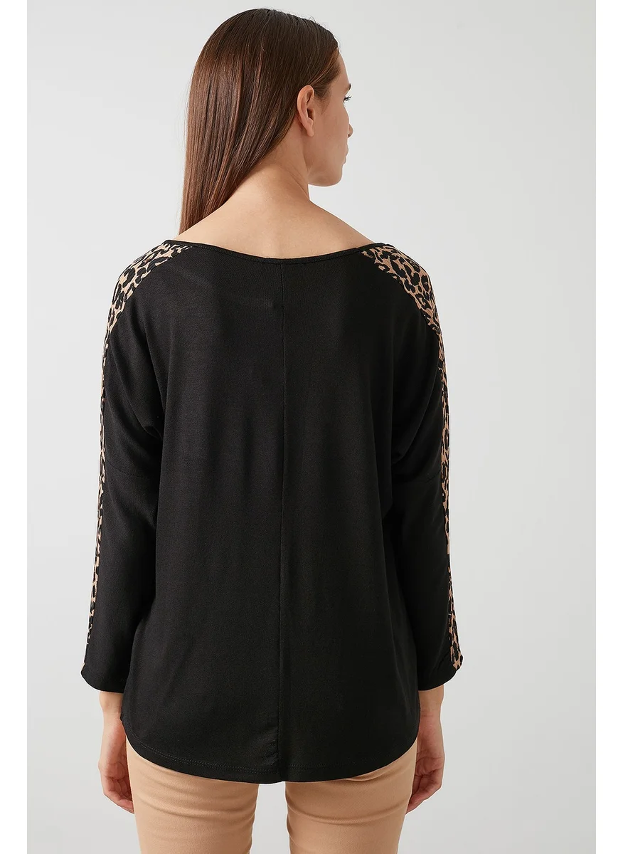 Lela Sleeves Leopard Patterned Crew Neck Blouse Women's Blouse 5863809