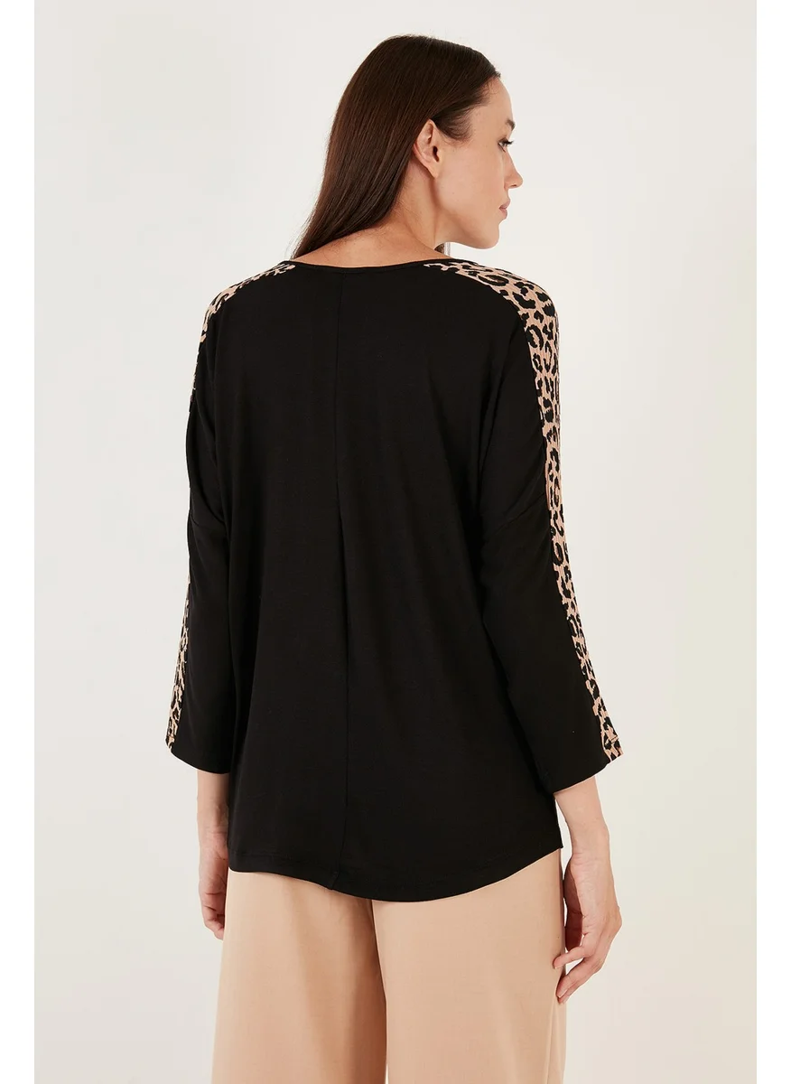 Lela Sleeves Leopard Patterned Crew Neck Blouse Women's Blouse 5863809