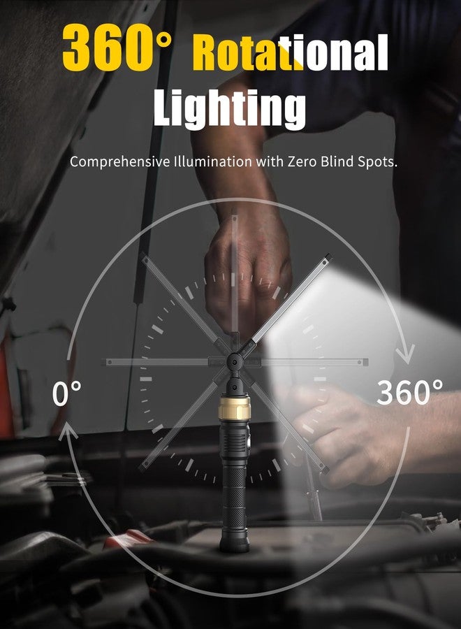 HOTLIGH Rechargeable Work Light - 5000mAh Magnetic Flashlight with 360° Rotate Foldable Design, 1200 Lumens Led Work Light, 3 Lighting Modes Mechanic Light for Car Repairing/Emergency - Image 2