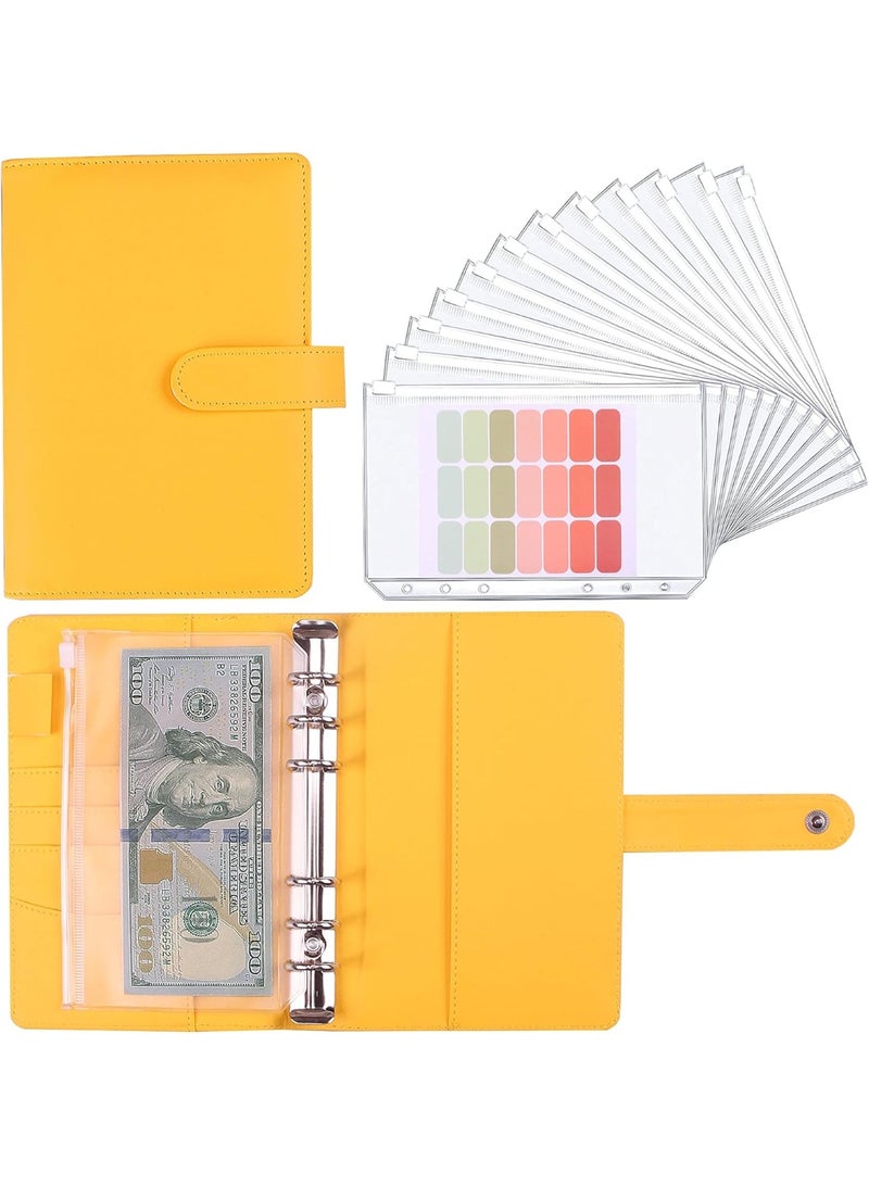توفير المال ملزم ، تحديات الادخار كتاب مع المظروف النقدية ، 12 قطعة مظروف السحاب A6 ملزم الميزانية ، مخطط الميزانية لإدارة الميزانيات وتوفير المال (الأصفر-7.4IN) - Image 1