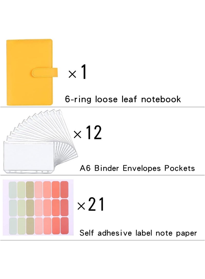 توفير المال ملزم ، تحديات الادخار كتاب مع المظروف النقدية ، 12 قطعة مظروف السحاب A6 ملزم الميزانية ، مخطط الميزانية لإدارة الميزانيات وتوفير المال (الأصفر-7.4IN) - Image 2