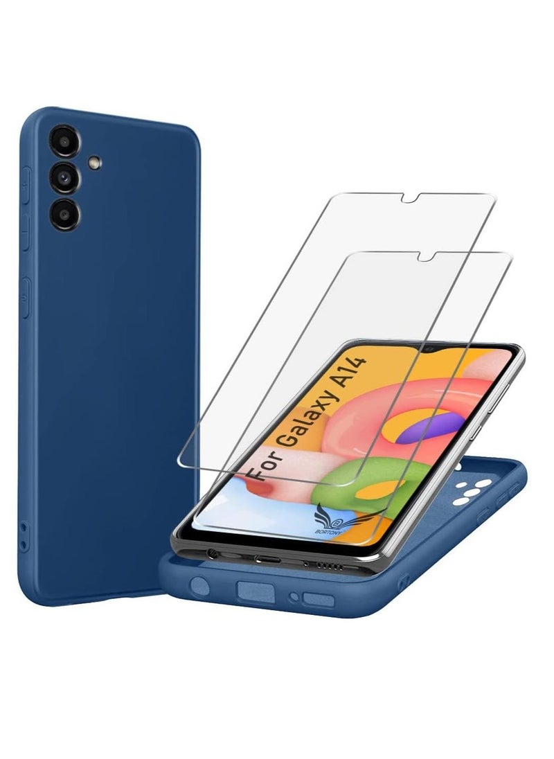Raxoom Samsung Galaxy A14 Case with 2 Pack Tempered Glass Screen Protector â€“ Shockproof Soft Liquid Silicone Protective Phone Cover Compatible with Galaxy A14 4G/5G (Blue) - Image 1