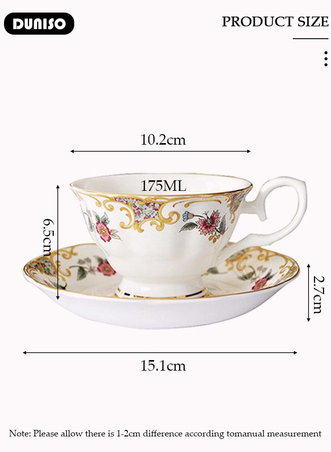 DUNISO Ceramic Tea Cups and Saucers, European Retro Style Coffee Cups，Bone China Glazed Tea Mugs,  Latte Cups and Espresso Mug for Coffee Drinks and Tea, Kitchen and Living Room Saucers Set,Ceramic Coffee Cup for Office and Home - Image 4