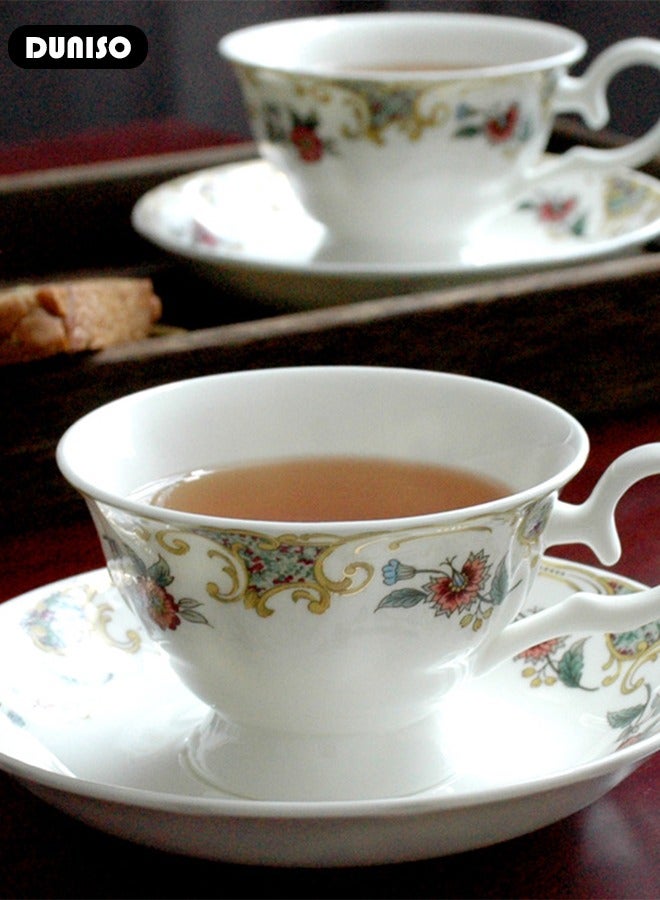 DUNISO Ceramic Tea Cups and Saucers, European Retro Style Coffee Cups，Bone China Glazed Tea Mugs,  Latte Cups and Espresso Mug for Coffee Drinks and Tea, Kitchen and Living Room Saucers Set,Ceramic Coffee Cup for Office and Home - Image 5