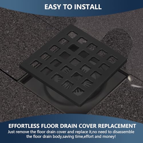 Uni-Green 3-3/4 inch Square Shower Drain Grate - 3.75" Matte Black Shower Floor Drain Cover Replacement - SUS304 Stainless Steel Hair Catcher/Drain Strainer for Bathrooms, Showers - Image 3