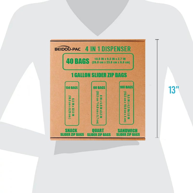 BEIDOU-PAC Combo Slider Storage Bags, 350 Count Resealable Variety Pack with Organizer, Reclosable Clear Plastic Snack, Sandwich, Quart,Gallon Size Bags (Variety Pack) - Image 5