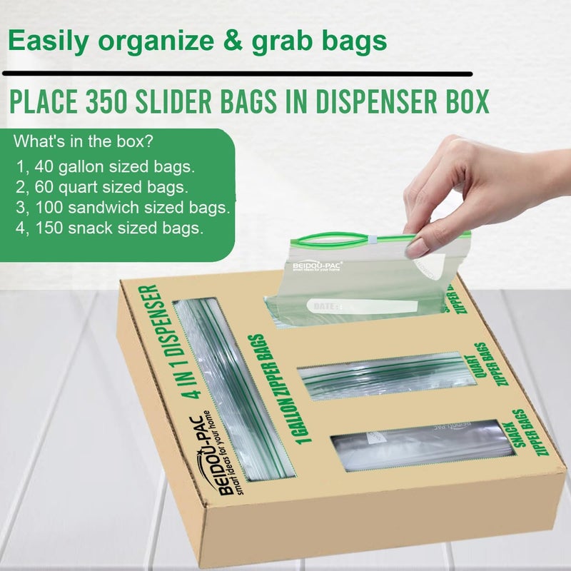 BEIDOU-PAC Combo Slider Storage Bags, 350 Count Resealable Variety Pack with Organizer, Reclosable Clear Plastic Snack, Sandwich, Quart,Gallon Size Bags (Variety Pack) - Image 2