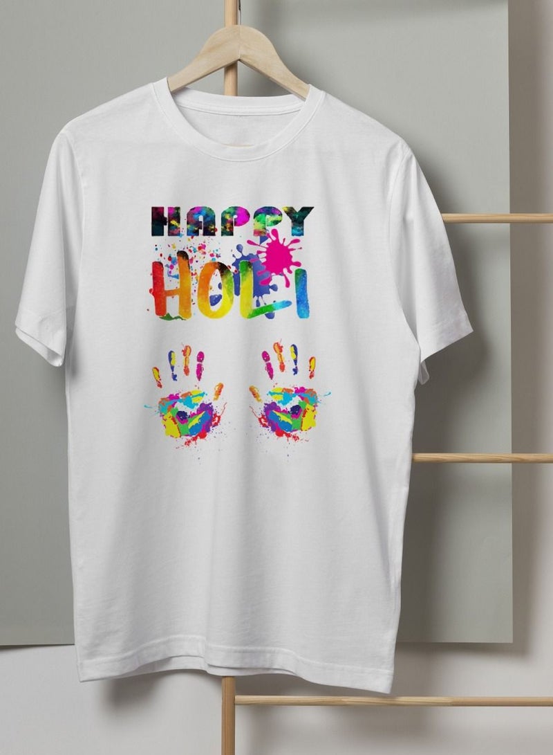 PRINTSHOP4ME Holi Printed T-shirt Round Neck 100% cotton Women's T-shirt - White Color  - Image 2
