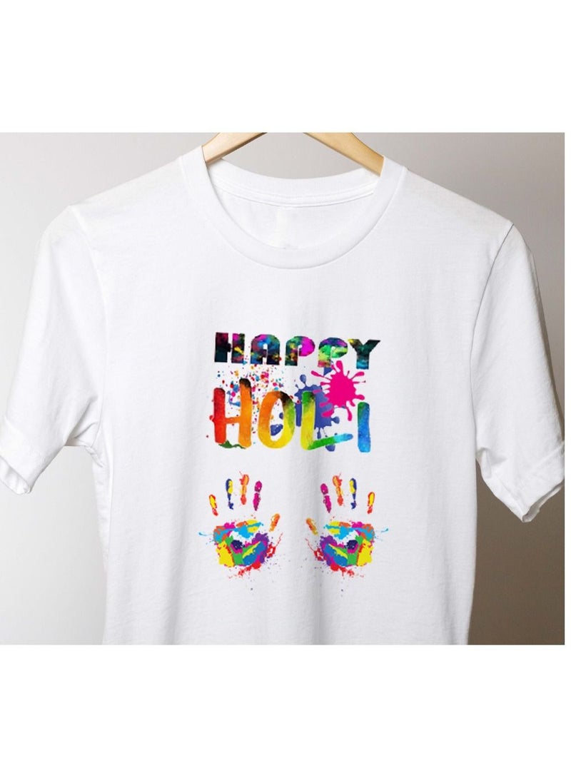 PRINTSHOP4ME Holi Printed T-shirt Round Neck 100% cotton Women's T-shirt - White Color  - Image 4
