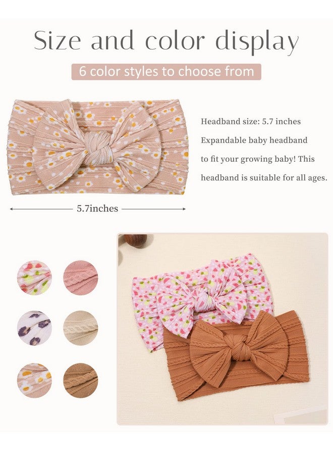 jollybows 6pcs Baby Nylon Headbands Hair Bow Elastics Hairbands Hair Accessories for Baby Girls Newborn Infant Toddlers Kids (Upgrade patterns colors) - Image 2