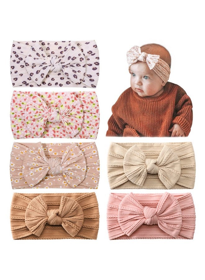 jollybows 6pcs Baby Nylon Headbands Hair Bow Elastics Hairbands Hair Accessories for Baby Girls Newborn Infant Toddlers Kids (Upgrade patterns colors) - Image 1