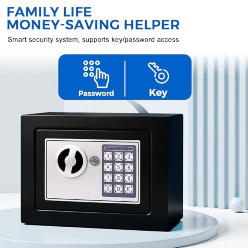 Digital Cash Money Safe Box with PIN code and keys, 6.6L Safety Alloy Steel Electronic Home Safe with Anti-theft System, High-Security Compact Household Black - 6.6L - Image 3
