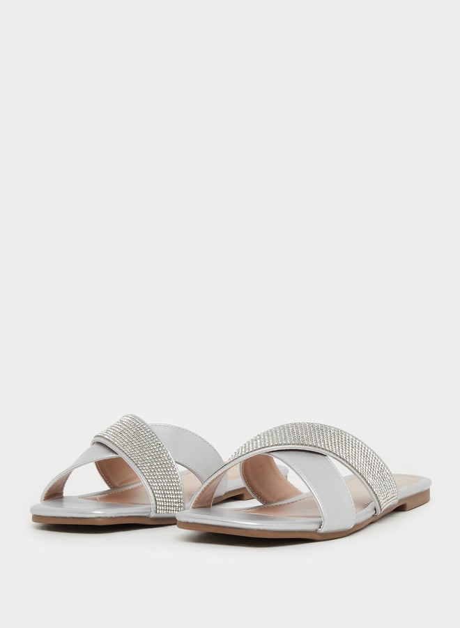 Styli Embellished Criss Cross Strap Flat Sandals - Image 2