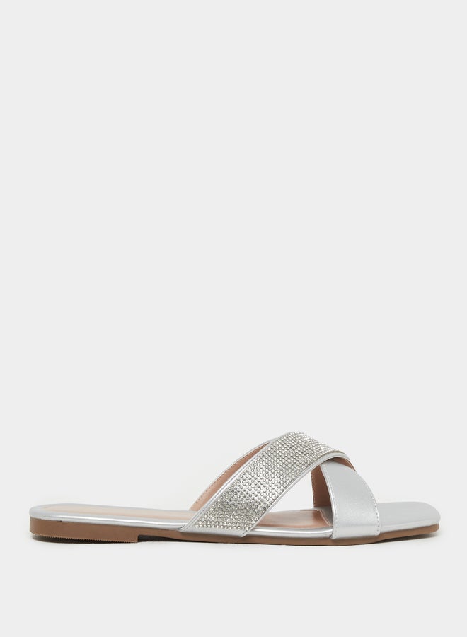 Styli Embellished Criss Cross Strap Flat Sandals - Image 1