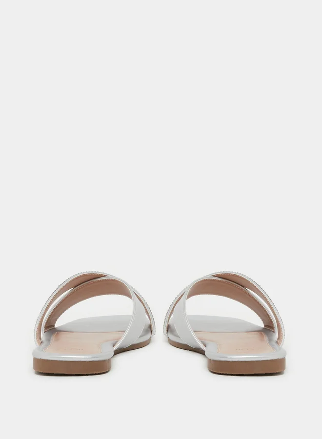 Styli Embellished Criss Cross Strap Flat Sandals