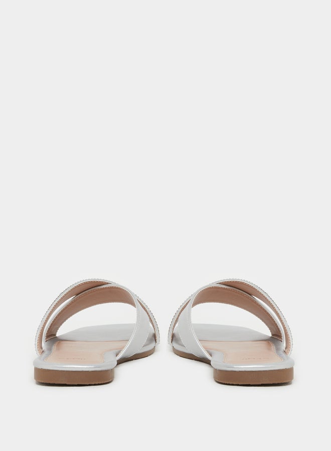 Styli Embellished Criss Cross Strap Flat Sandals - Image 4