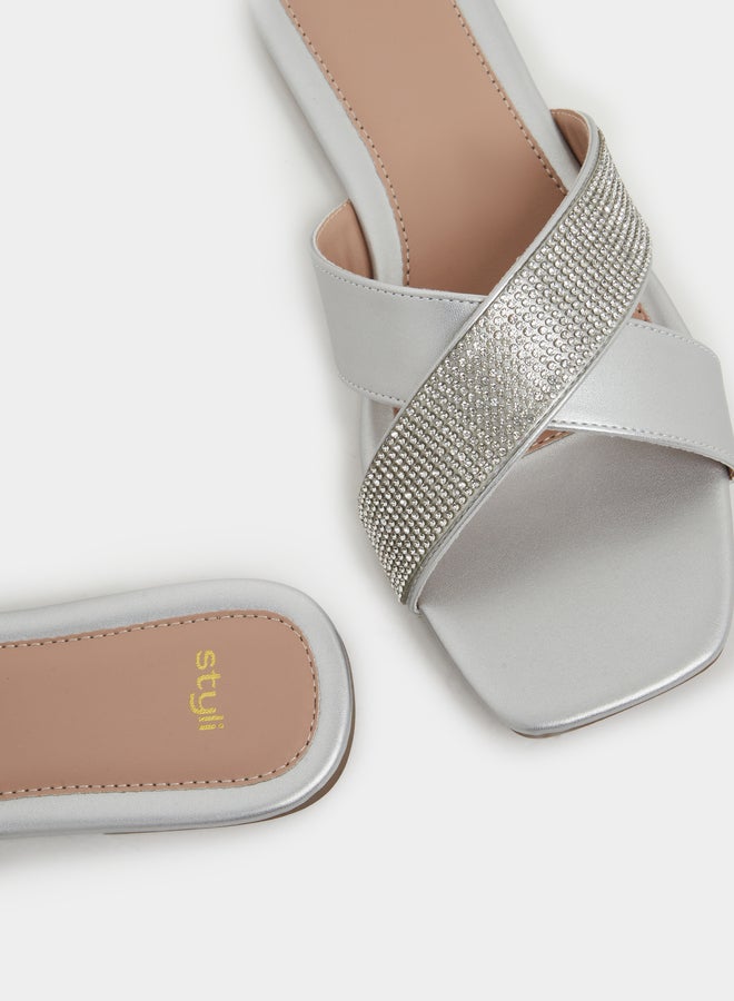 Styli Embellished Criss Cross Strap Flat Sandals - Image 3