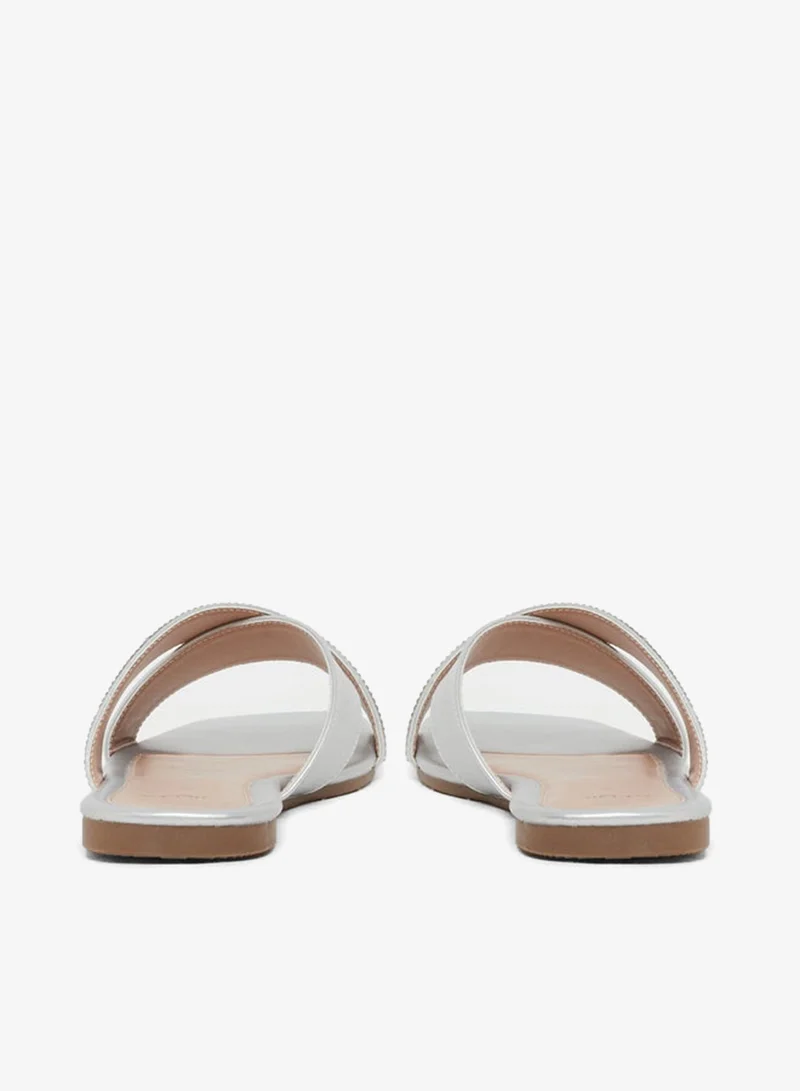 Styli Embellished Criss Cross Strap Flat Sandals
