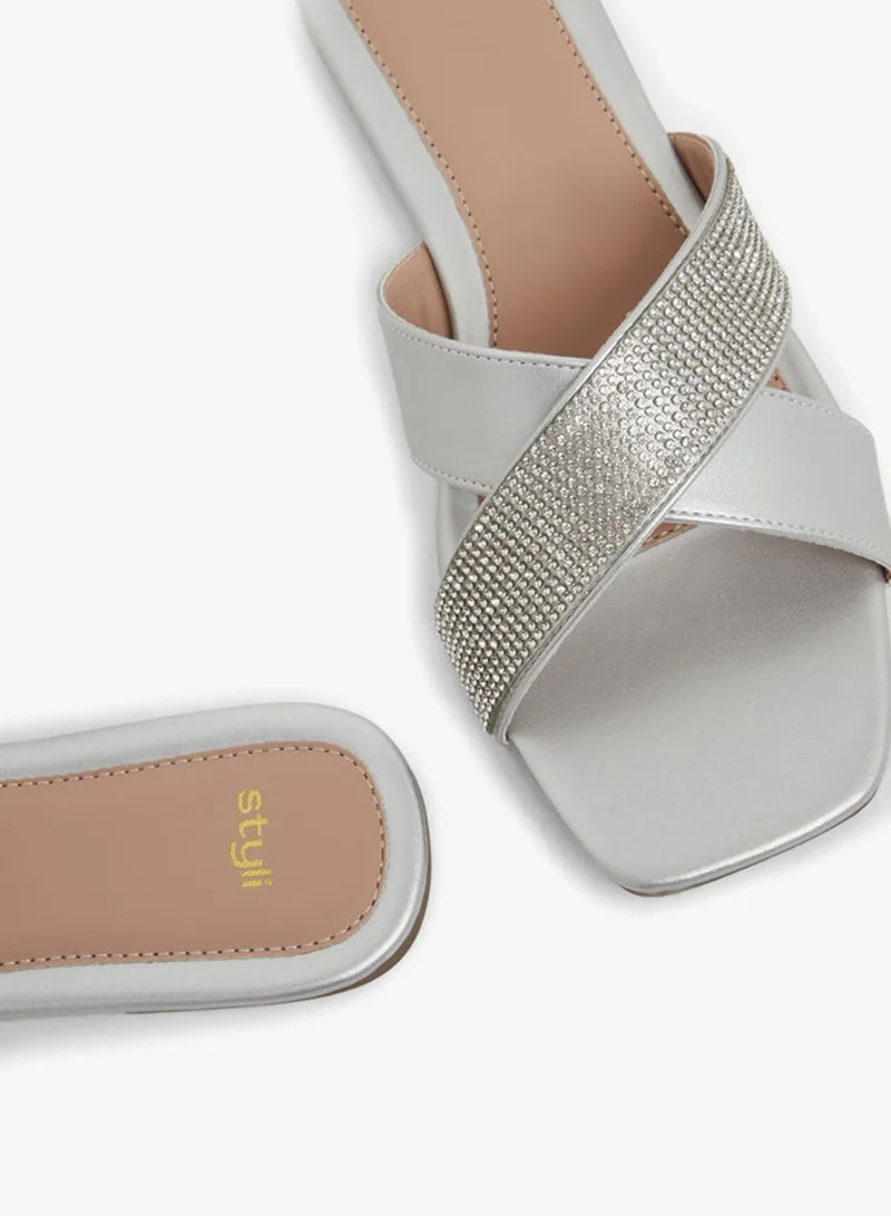 Styli Embellished Criss Cross Strap Flat Sandals