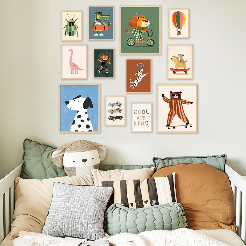Aroutde 12Pcs Cartoon Animal Canvas Wall Decor Nursery Room Playful Animals Prints Modern Artwork for Kids Room Playroom Decor (Unframed) - Image 5