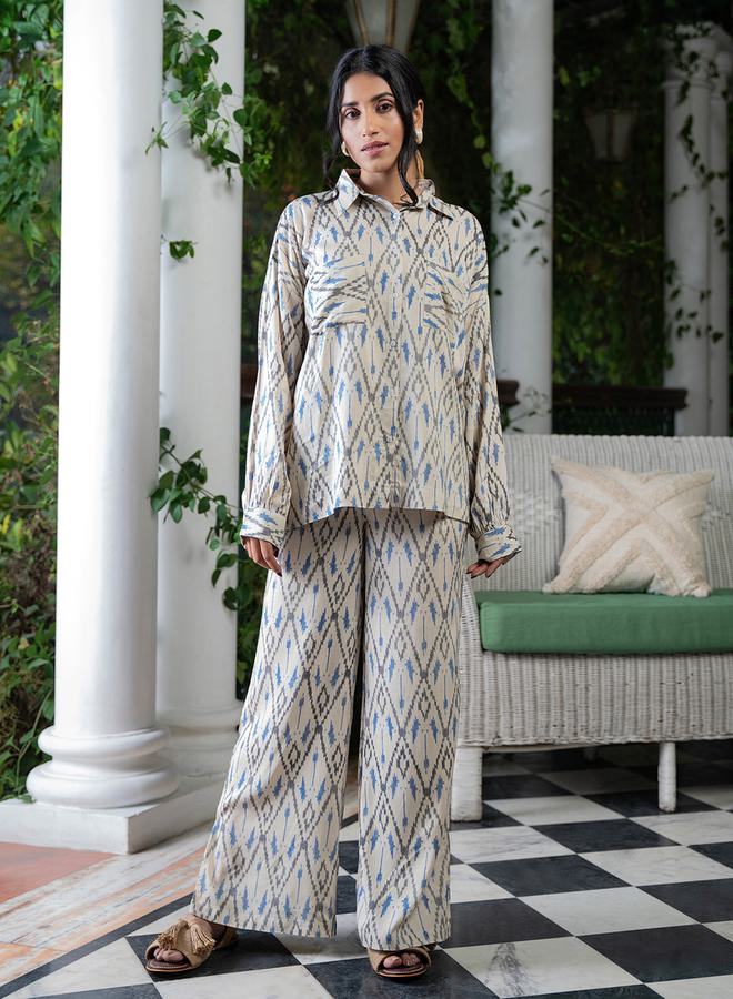 sanskrutihomes All Over Print Collared Pocket Detail Shirt & Wide Leg Pants Co-Ord by Styli - Image 1