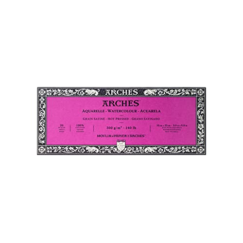 Arches كتلة ورق أكريش للرسم بالألوان المائية، ضغط ساخن، 3.9" × 9.8"، 140 رطل - Image 1