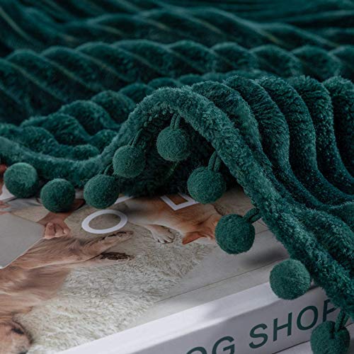 DISSA Fleece Blanket Throw Size – 51x63, Green – Soft, Plush, Fluffy, Fuzzy, Warm, Cozy – Perfect Throw for Couch, Bed, Sofa - with Pompom Fringe - Flannel Blanket Throw Blanket - Image 2