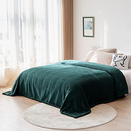 DISSA Fleece Blanket Throw Size – 51x63, Green – Soft, Plush, Fluffy, Fuzzy, Warm, Cozy – Perfect Throw for Couch, Bed, Sofa - with Pompom Fringe - Flannel Blanket Throw Blanket - Image 5