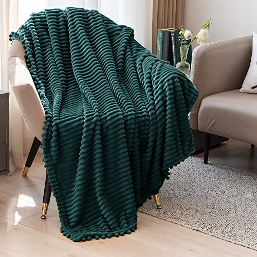 DISSA Fleece Blanket Throw Size – 51x63, Green – Soft, Plush, Fluffy, Fuzzy, Warm, Cozy – Perfect Throw for Couch, Bed, Sofa - with Pompom Fringe - Flannel Blanket Throw Blanket - Image 4