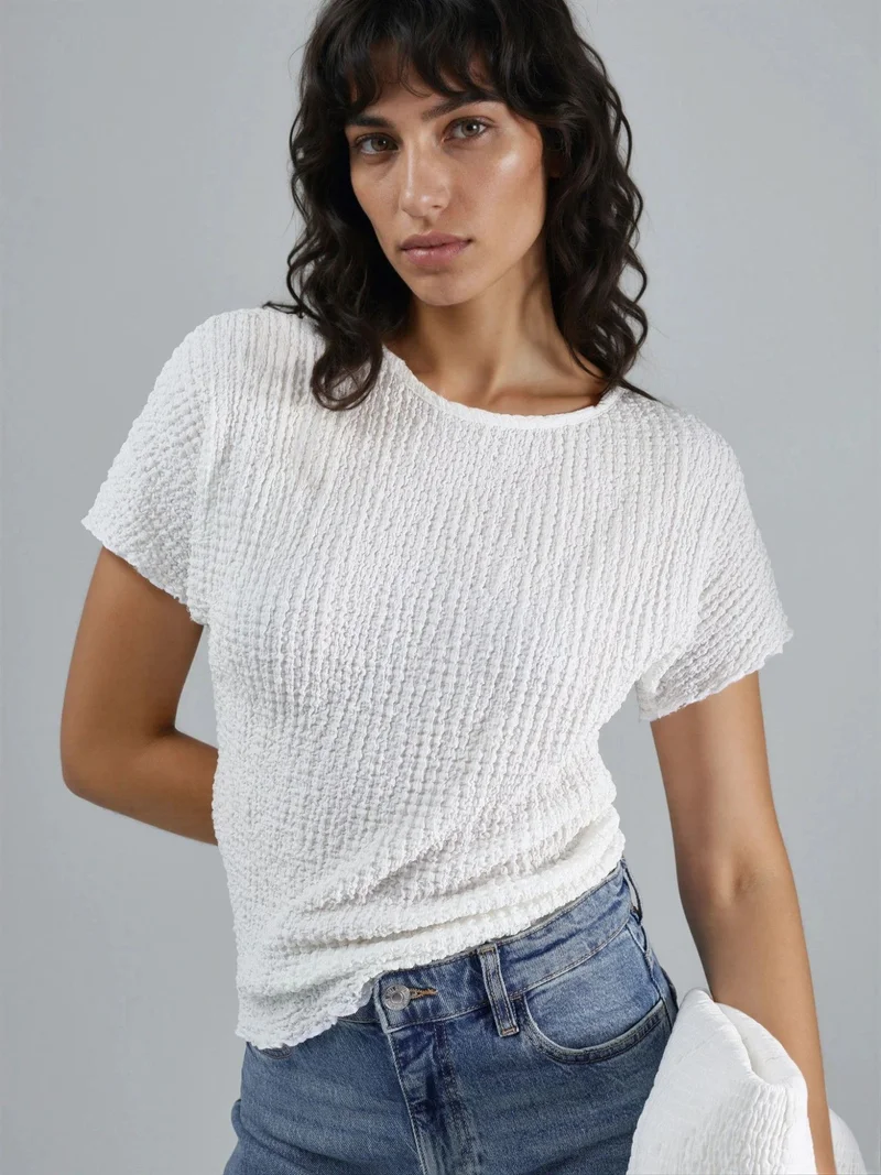هيكاب Textured Crew Neck Blouse Ellie Collection