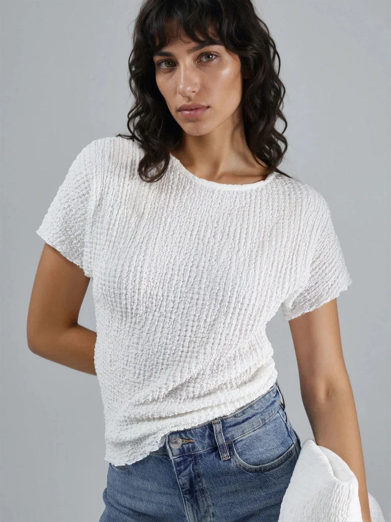 هيكاب Textured Crew Neck Blouse Ellie Collection