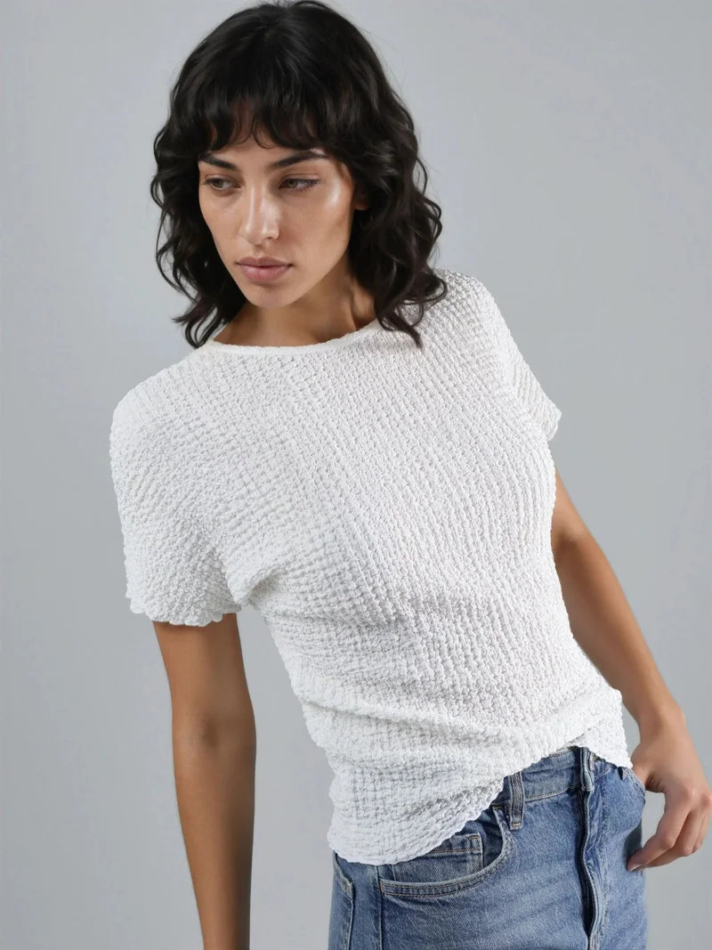 هيكاب Textured Crew Neck Blouse Ellie Collection