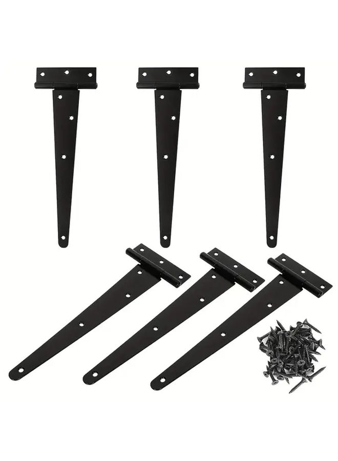 10 Inch Heavy Duty T Hinges With Brackets 6 Packs Rust Resistant Black Metal Door Hinges For Gates - Image 1
